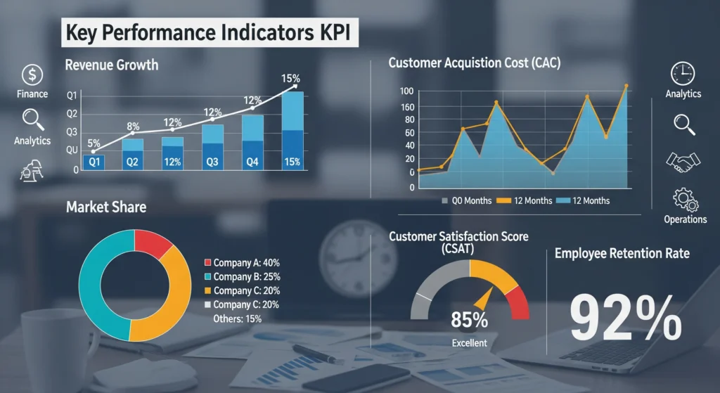 Key Performance Indicators example, Track Key Performance Indicators, kpi examples, key performance metrics examples, performance indicators examples